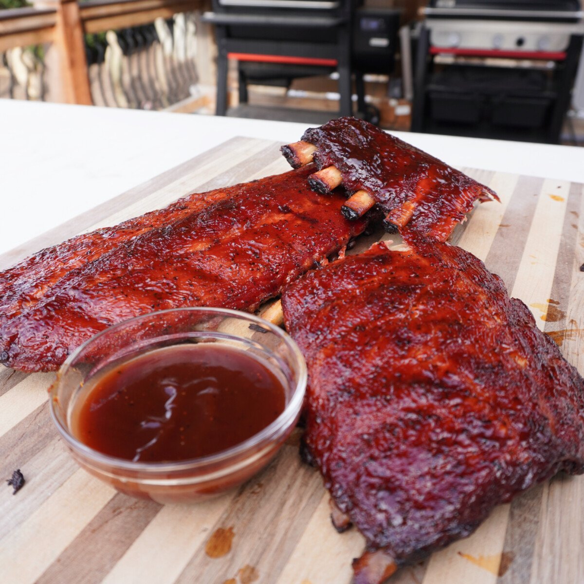 classic bbq baby back ribs sliced.