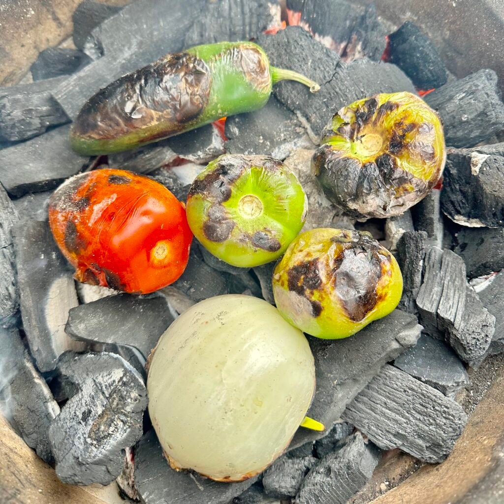 veggies charring on charcoal