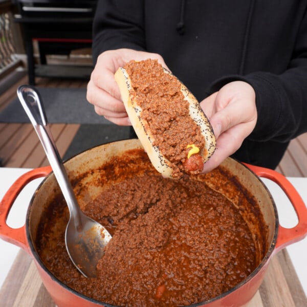 smoked chili hot dog.