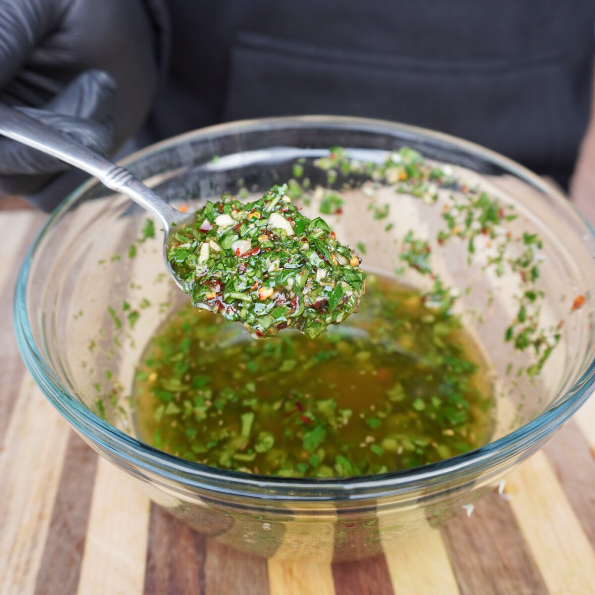 chopped herbs with olive oil.