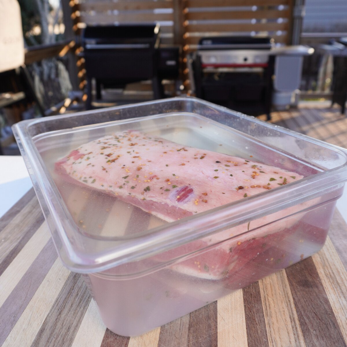 soaking corned beef in water to remove access salt.