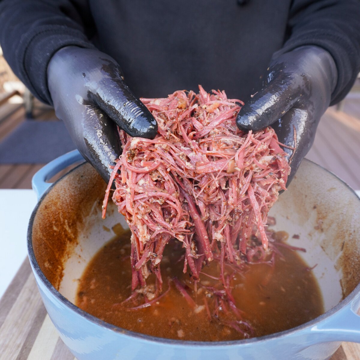 smoked and shredded corned beef.