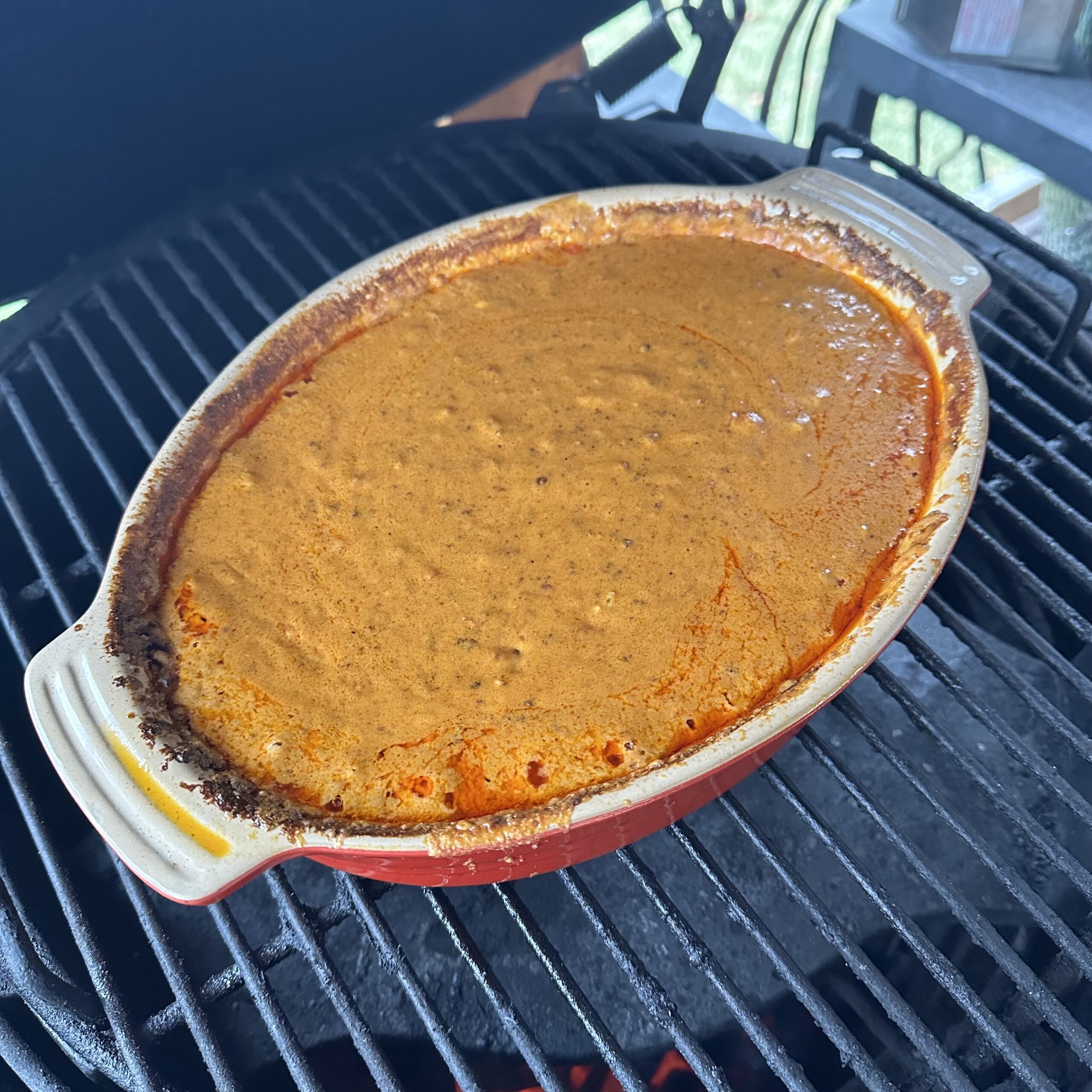 Chorizo Queso Dip on grill