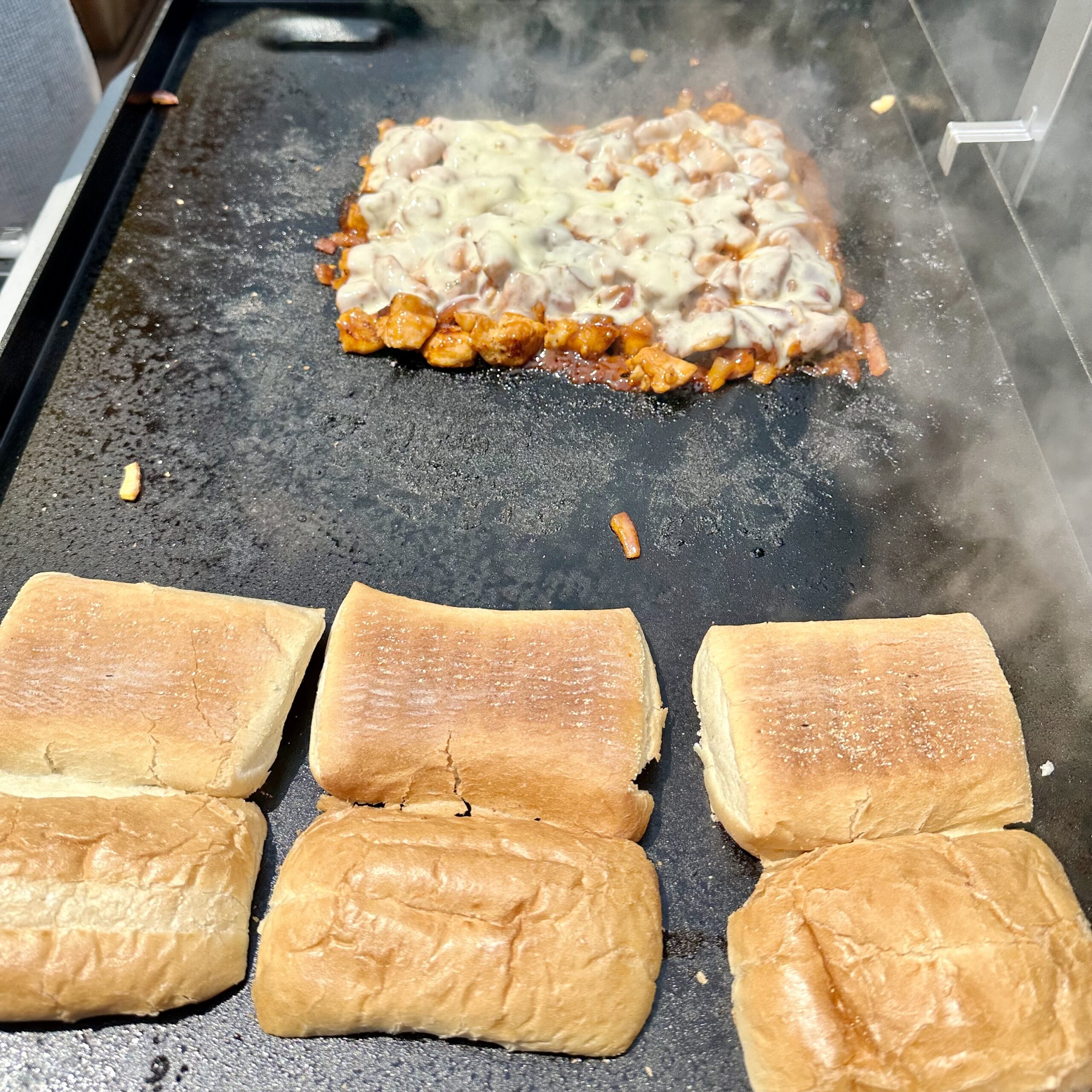 BBQ Chicken sandwich on the griddle