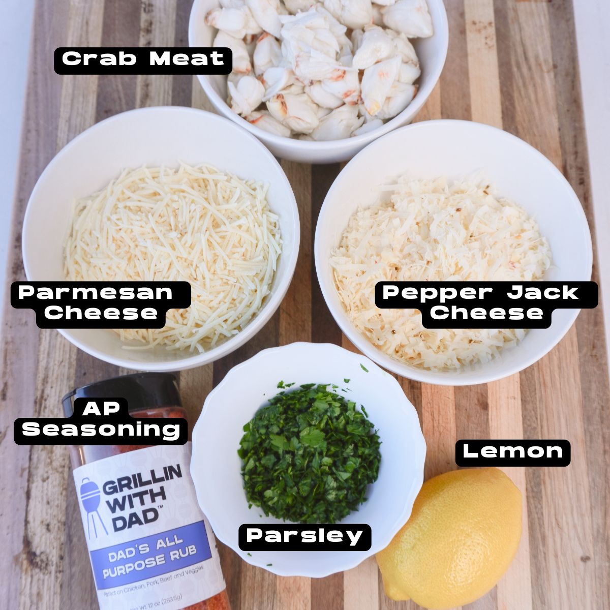 Crab stuffing ingredients for smoked salmon.