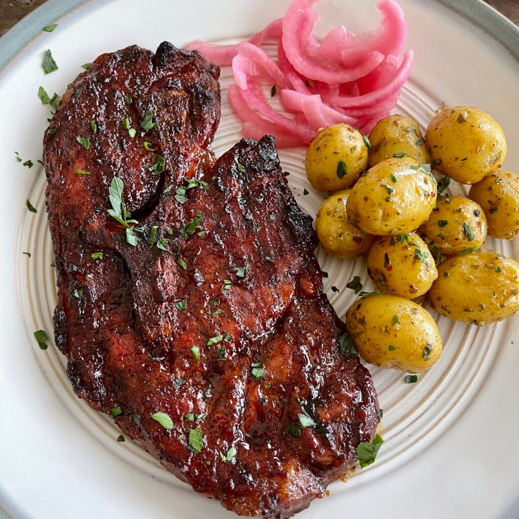 grilled pork steak