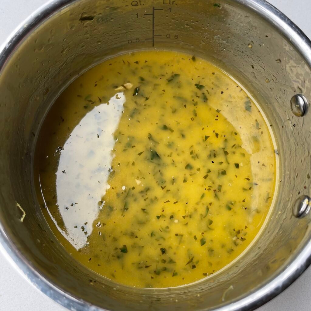Lemon garlic sauce ingredients in a sauce pan. 