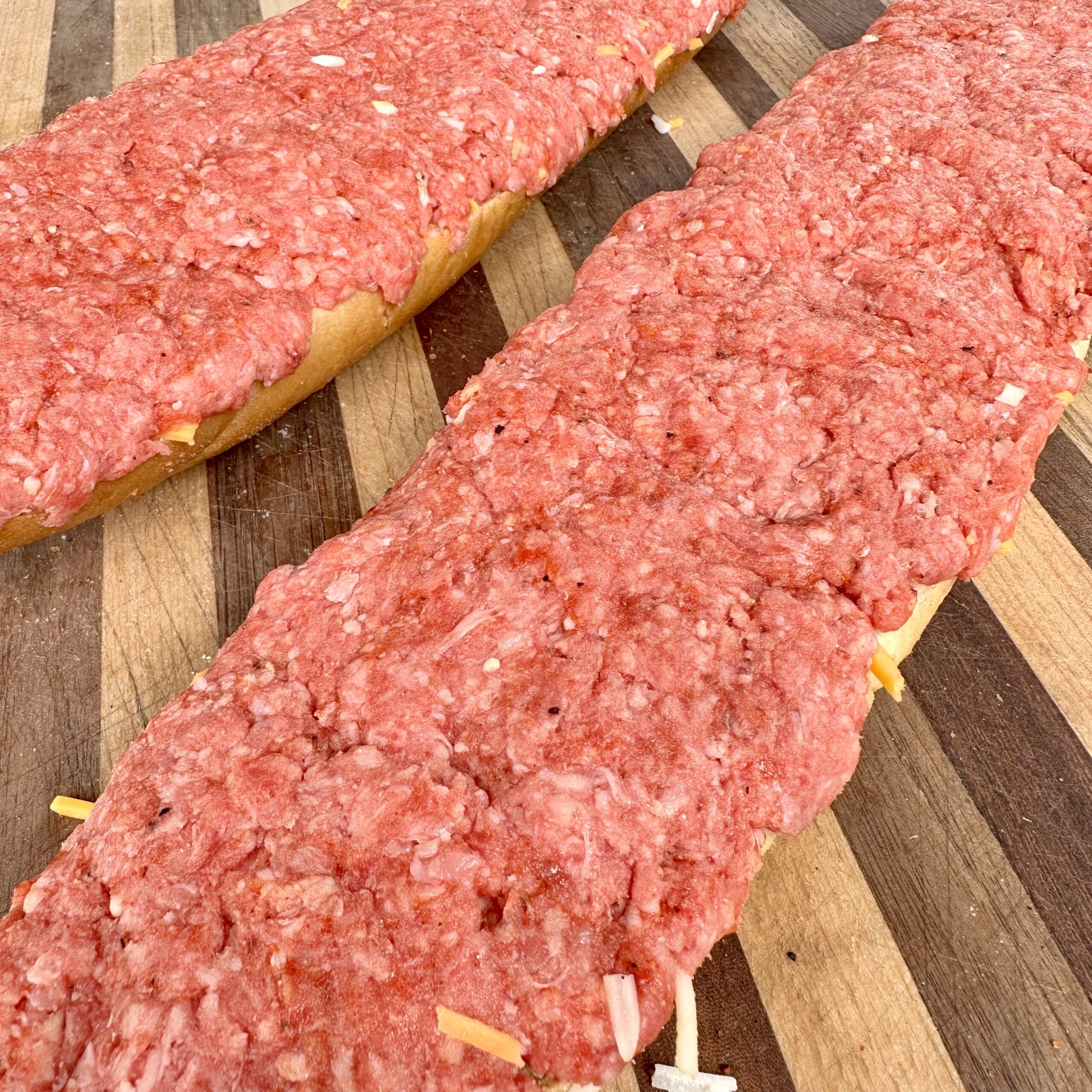 prepped long mac, bread with ground beef. 