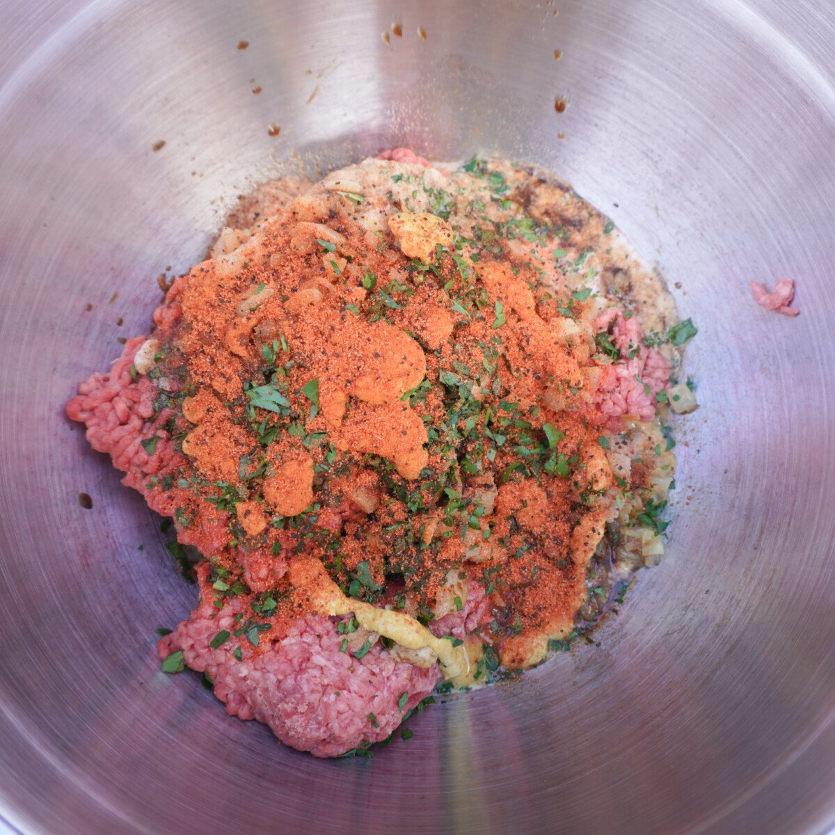raw mixture in a metal bowl.