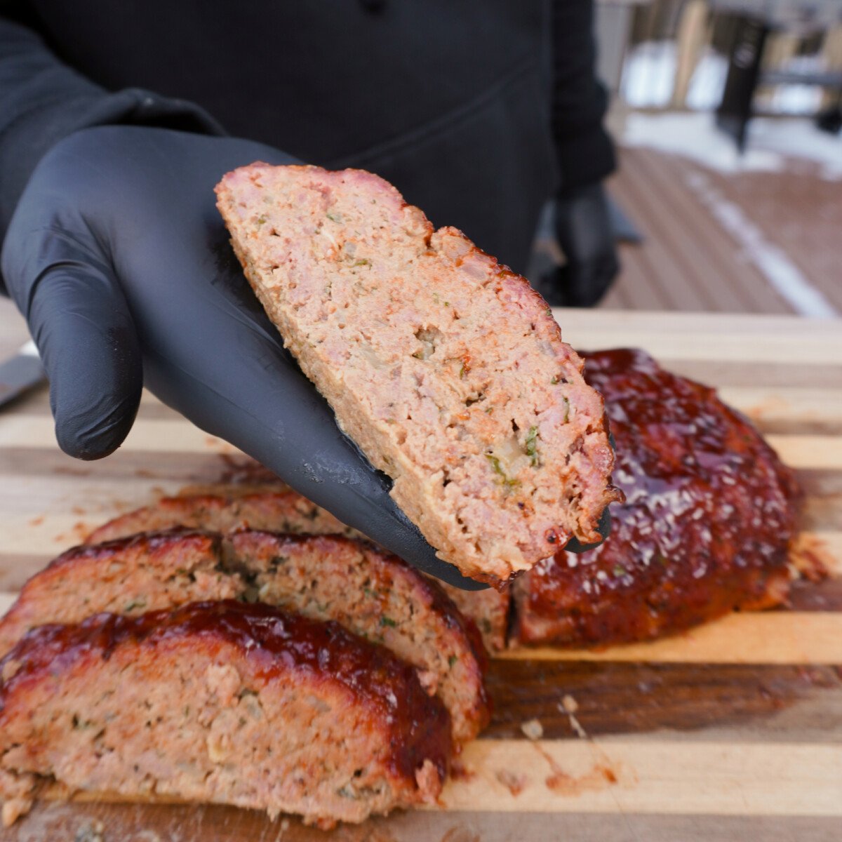 sliced meatloaf on hand. 