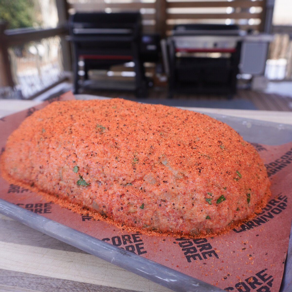 raw meatloaf mix seasoned with bbq rub. 