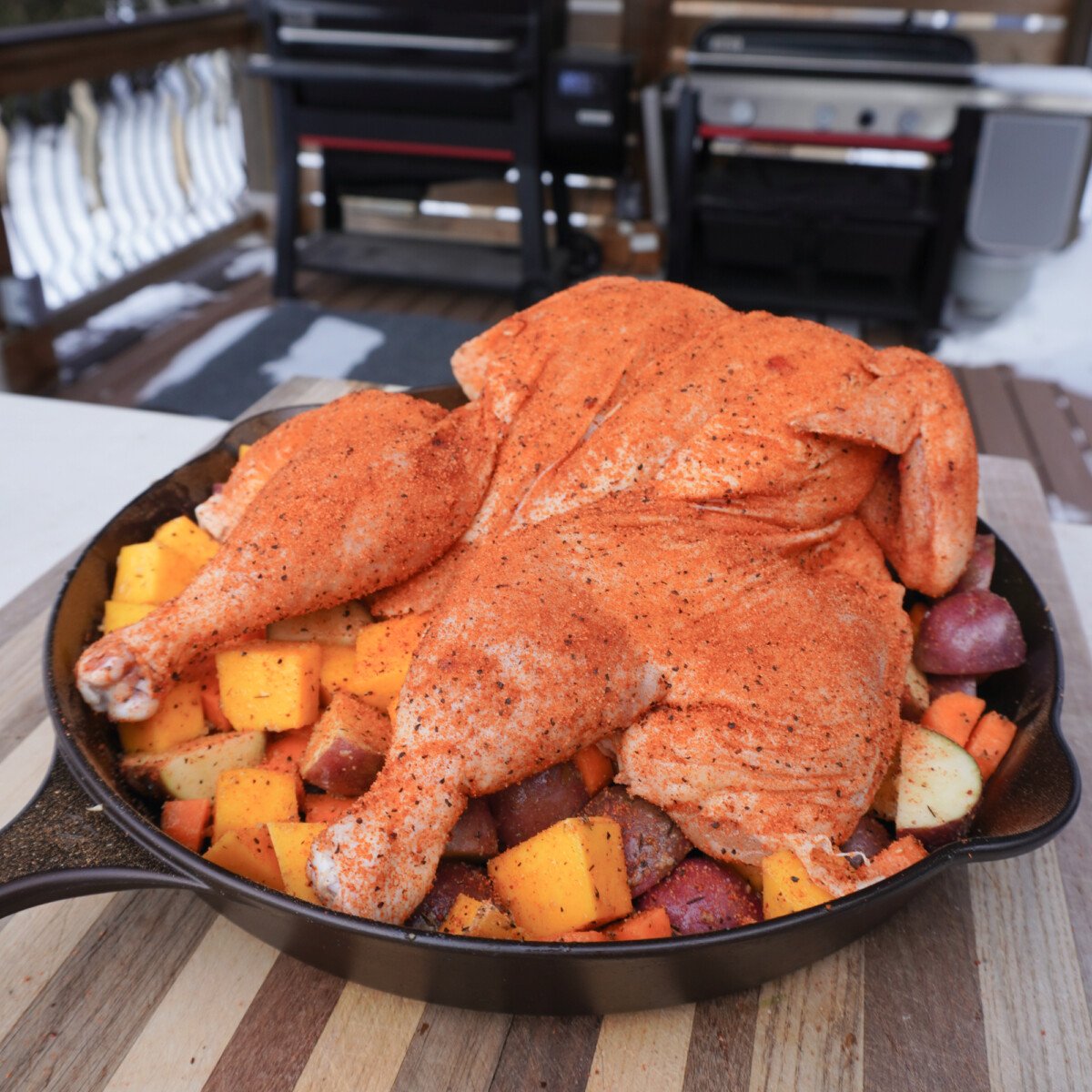 raw one pan chicken dinner.