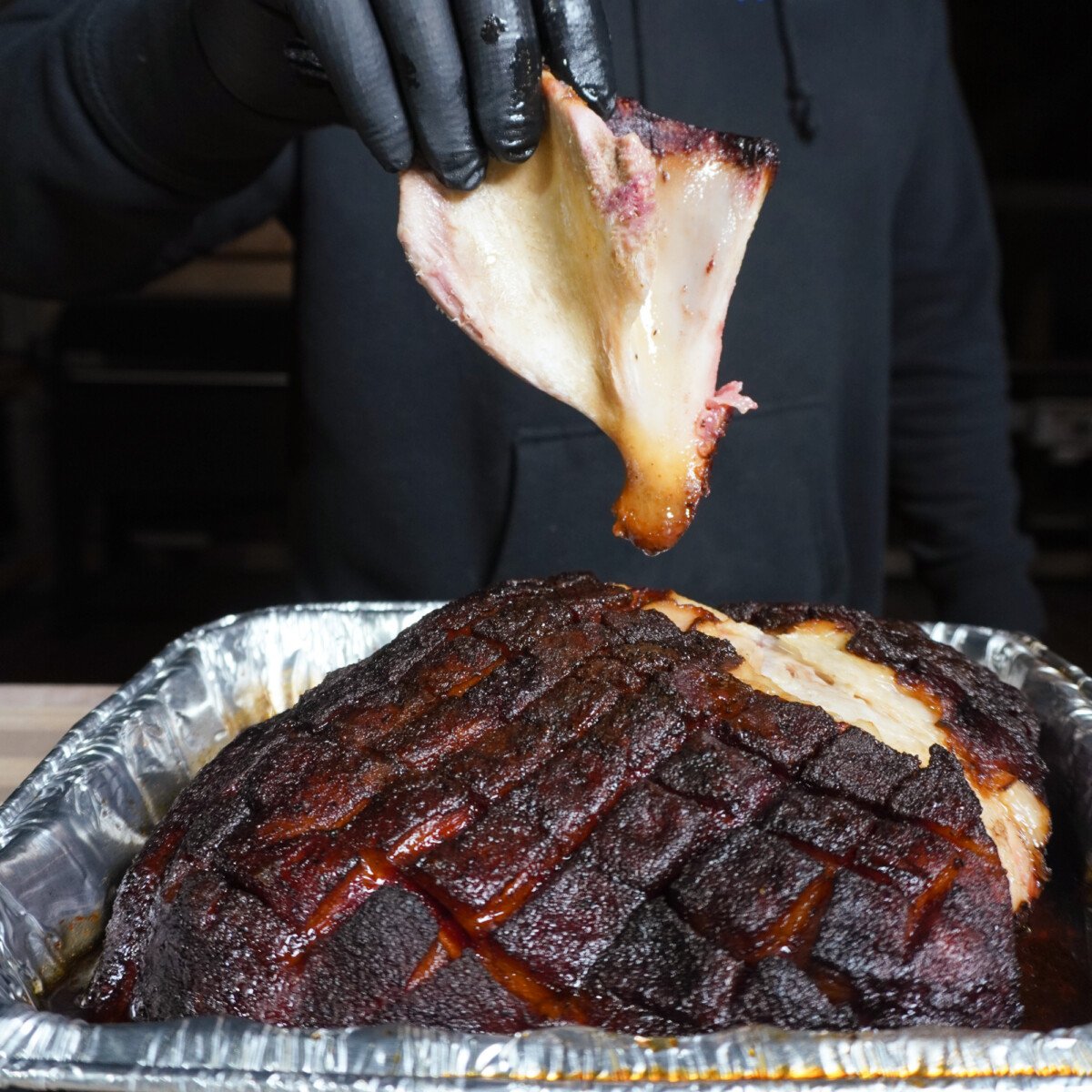bone pulled out of classic pulled pork.