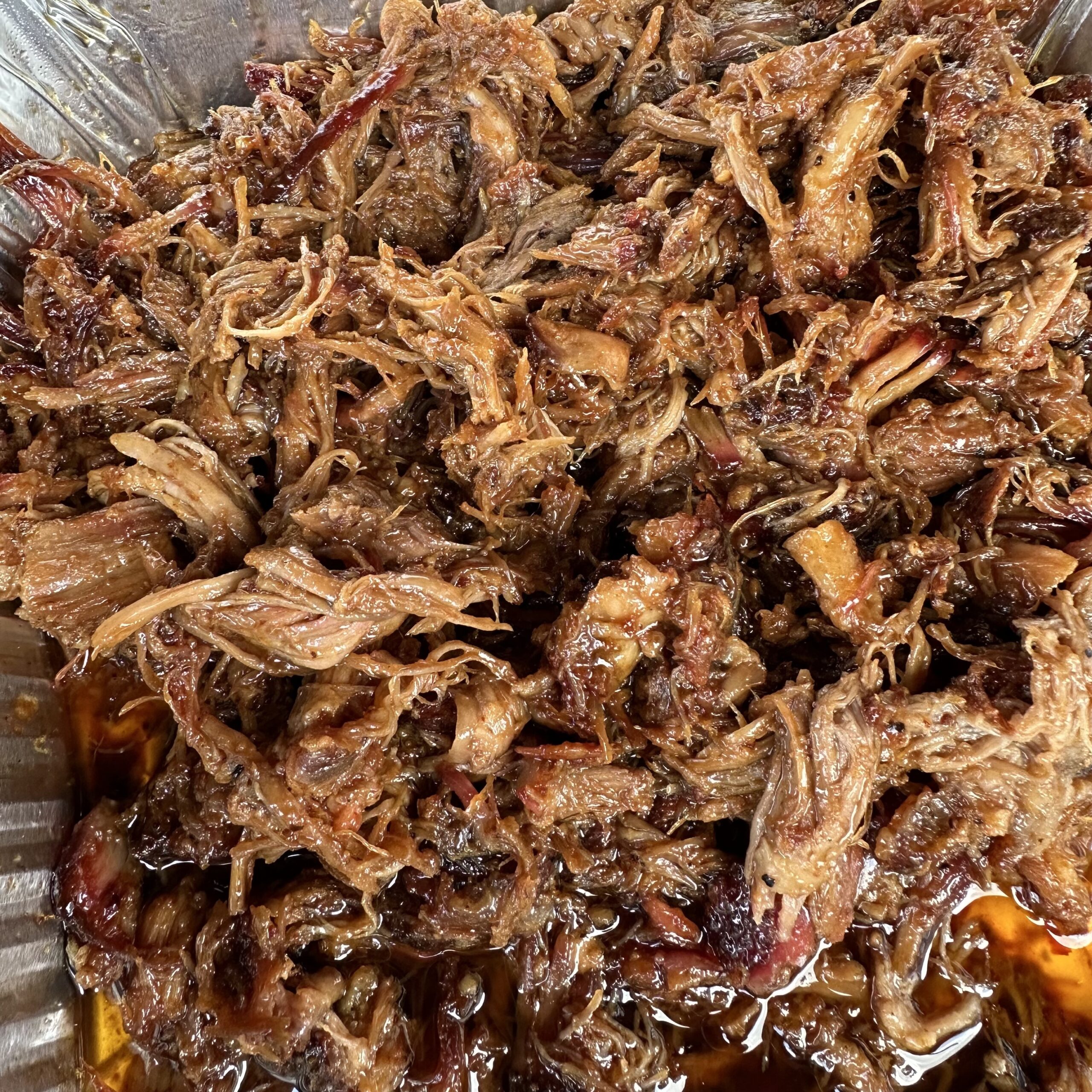 saucy Pulled pork sandwich.