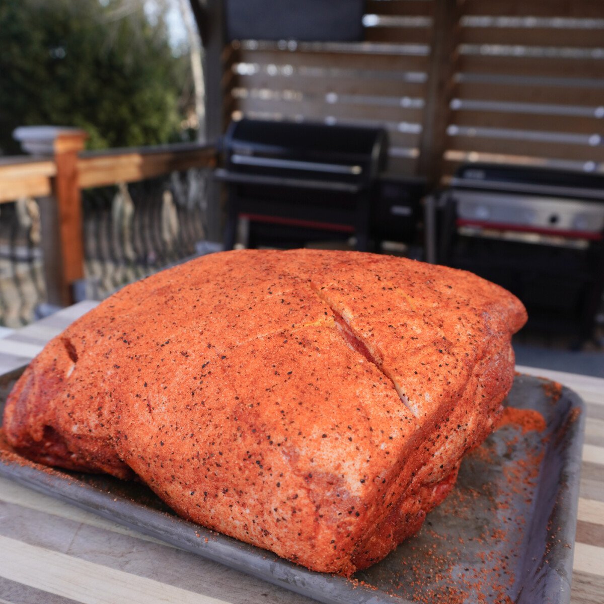 seasoned raw pork shoulder.