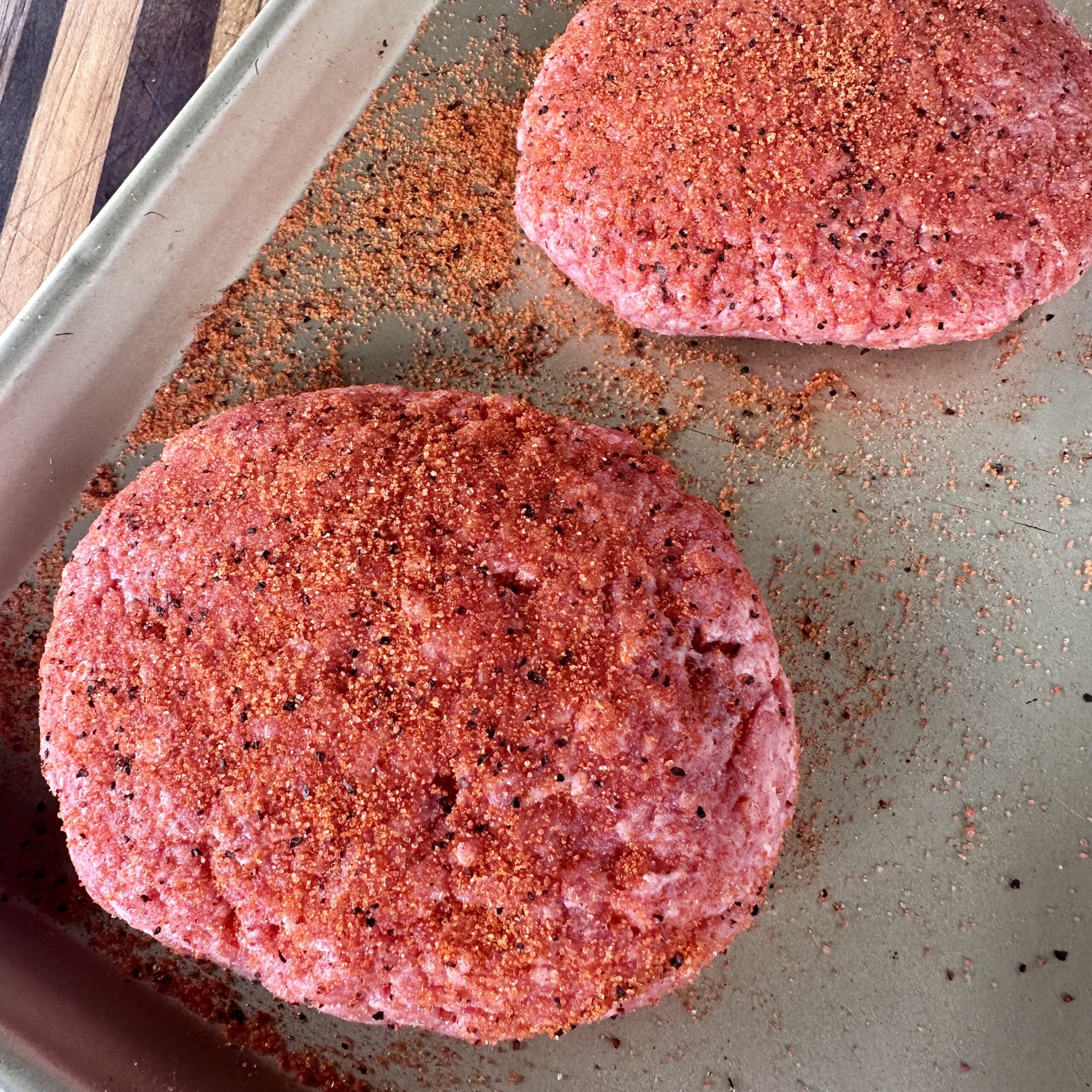 Seasoned juicy lucy burger patties