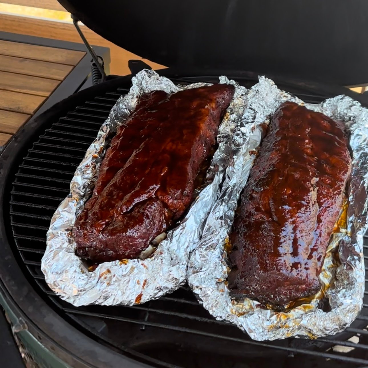 Ribs in Dr. Pepper BBQ sauce on grill