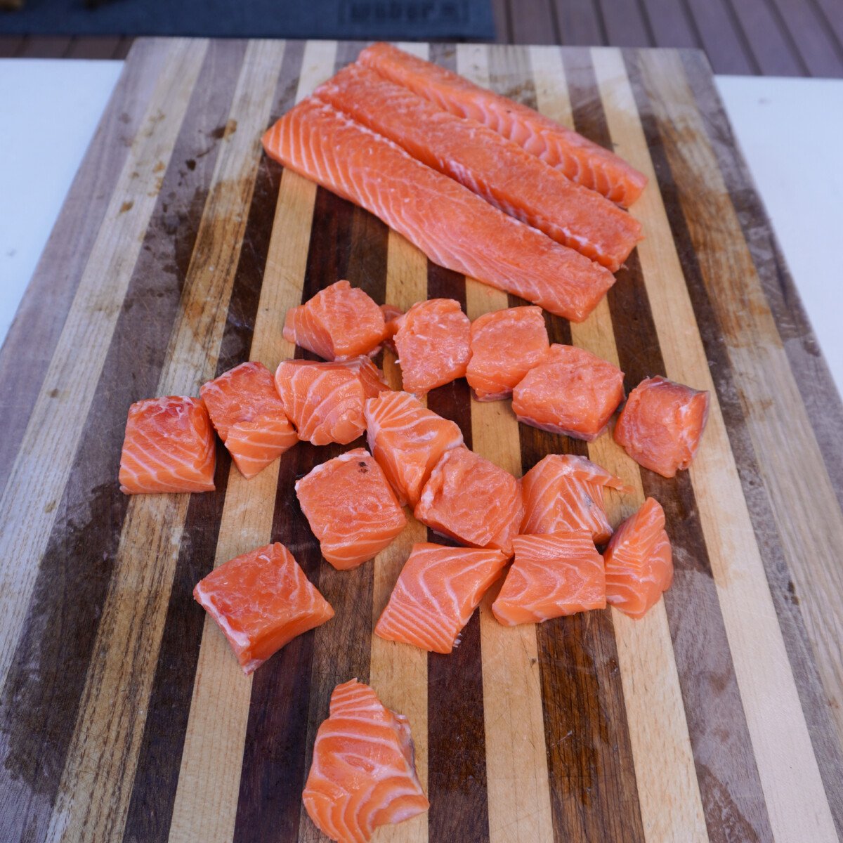 cubed salmon.
