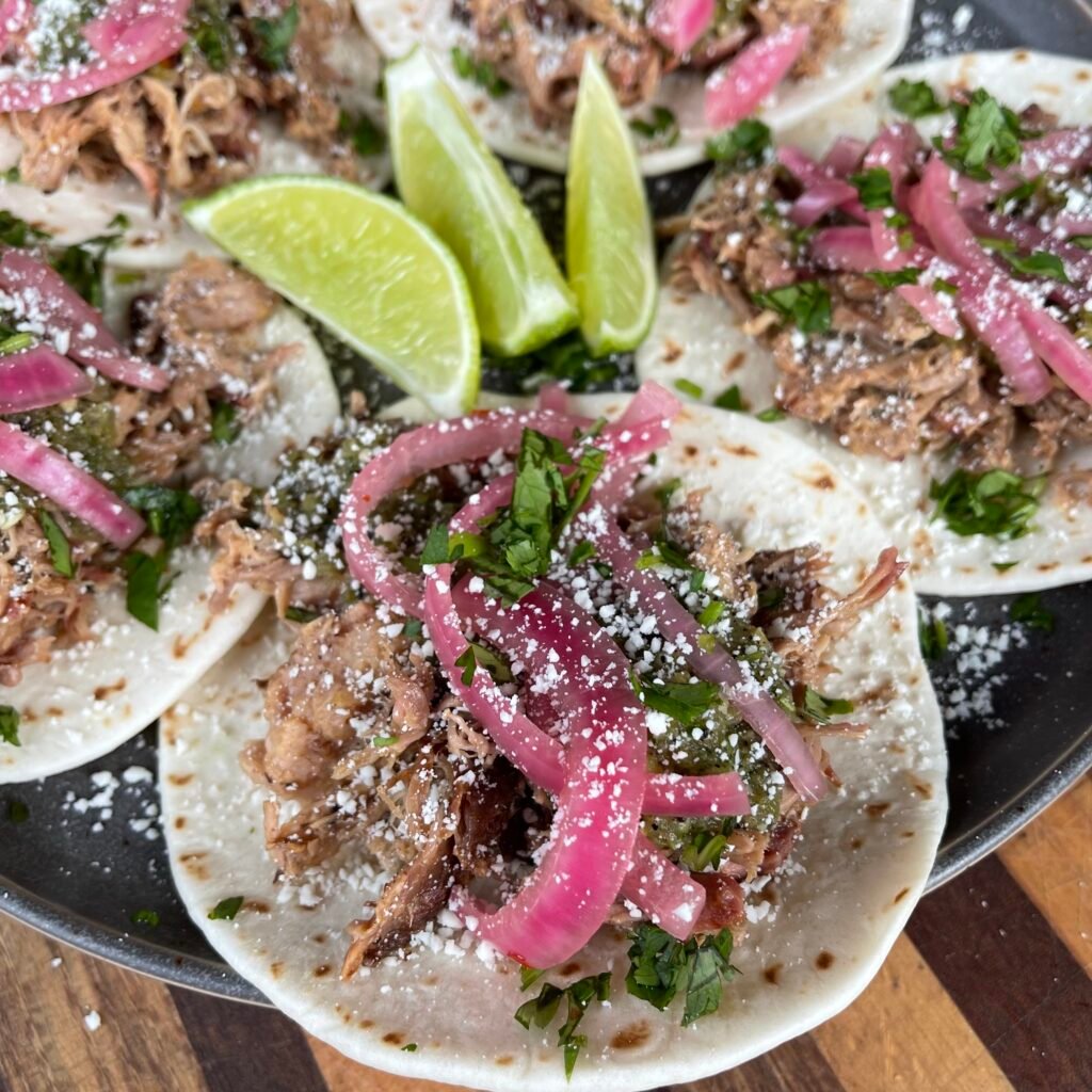 salsa verde pulled pork tacos.