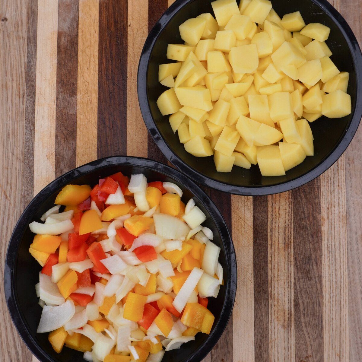 diced veggies and potatoes.