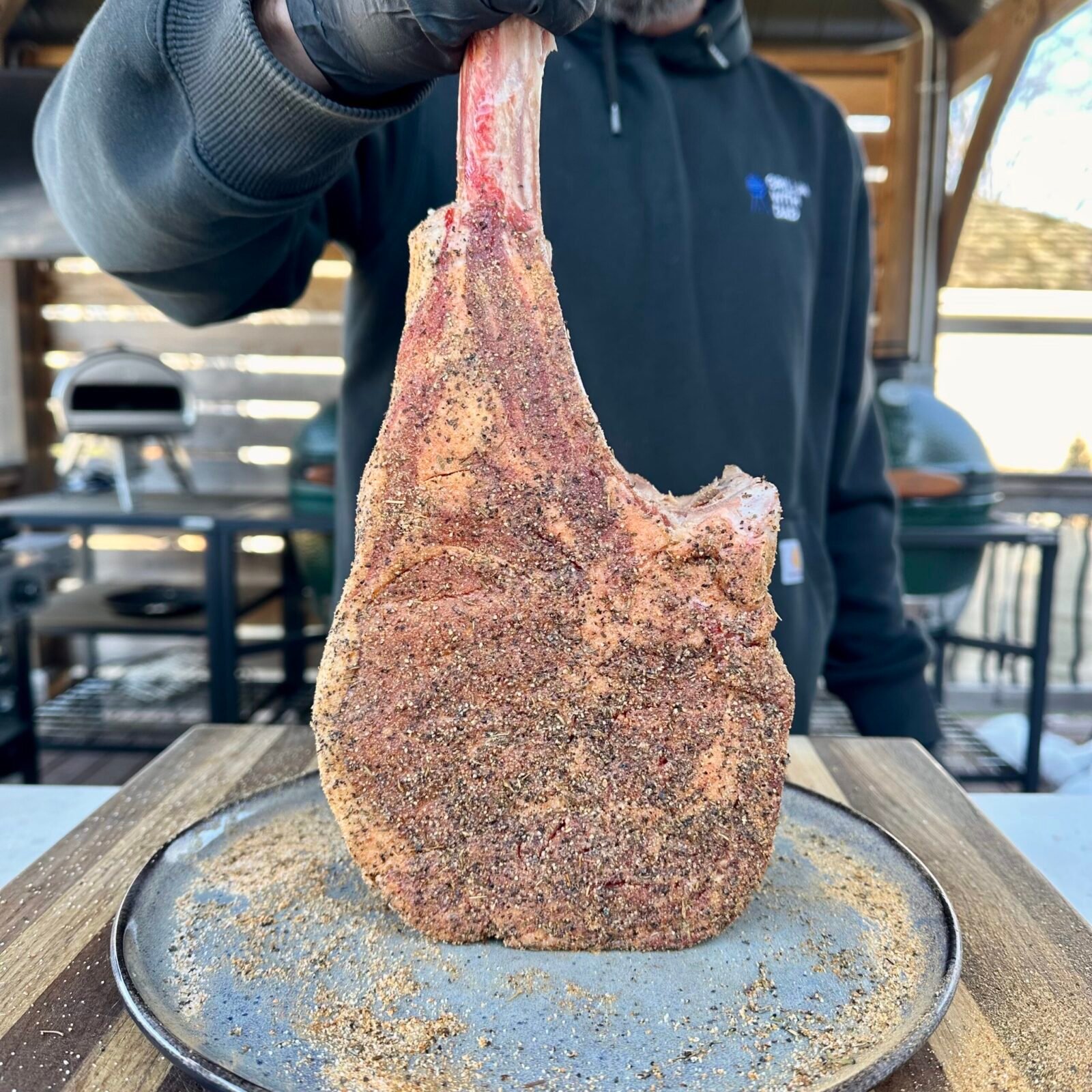 Seasoned raw Tomahawk Steak