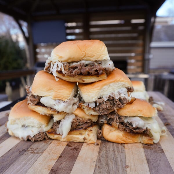 stacked cheesesteak sliders