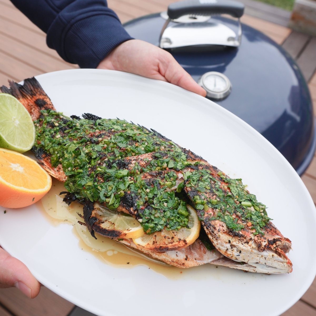 grilled red snapper in a homemade citrus chimichurri.