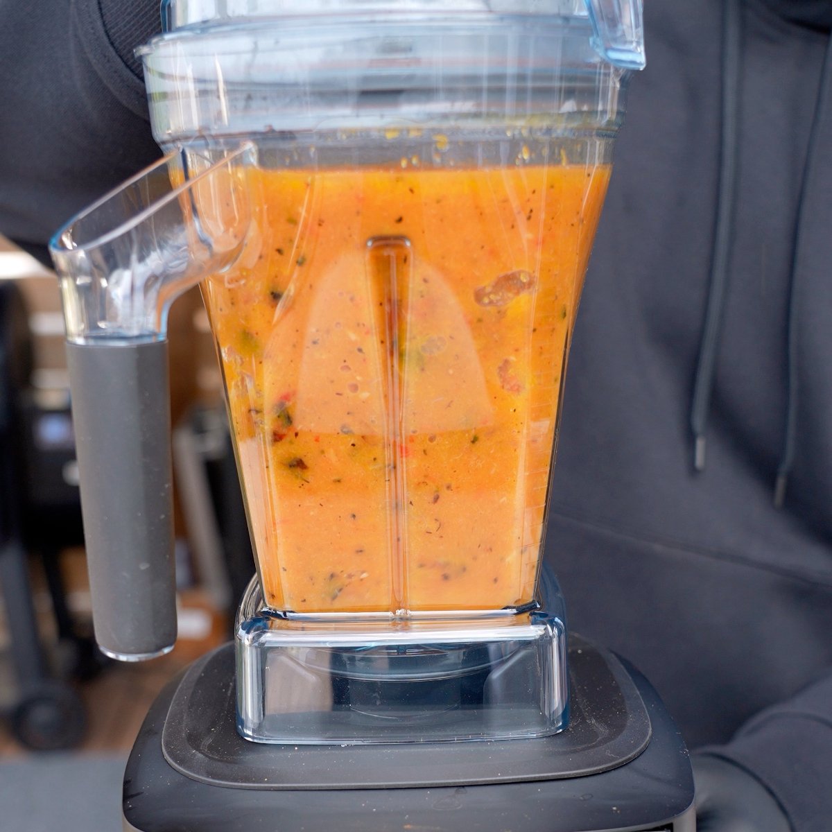 butternut squash soup in blender.