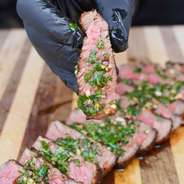 grilled ny strip with chimichurri.