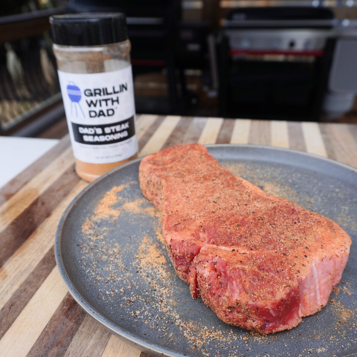 seasoned ny strip steak.