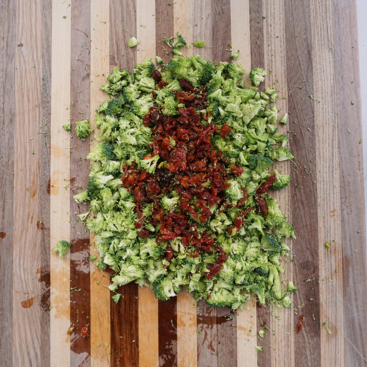 broccoli and sun dried tomatoes chopped.