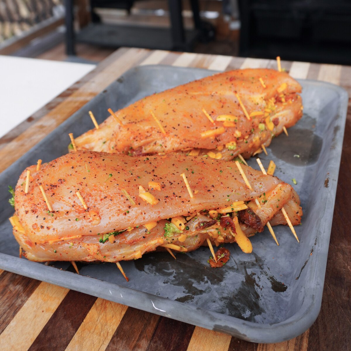 Stuffed and closed chicken breast.