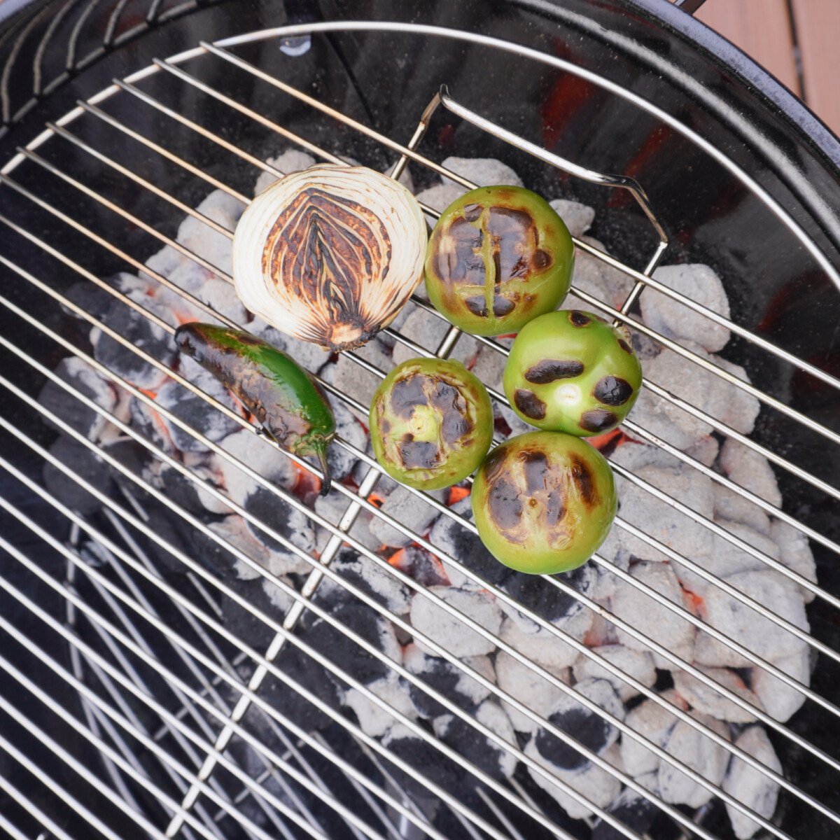 roasting veggies over  direct heat on a charcoal grill.