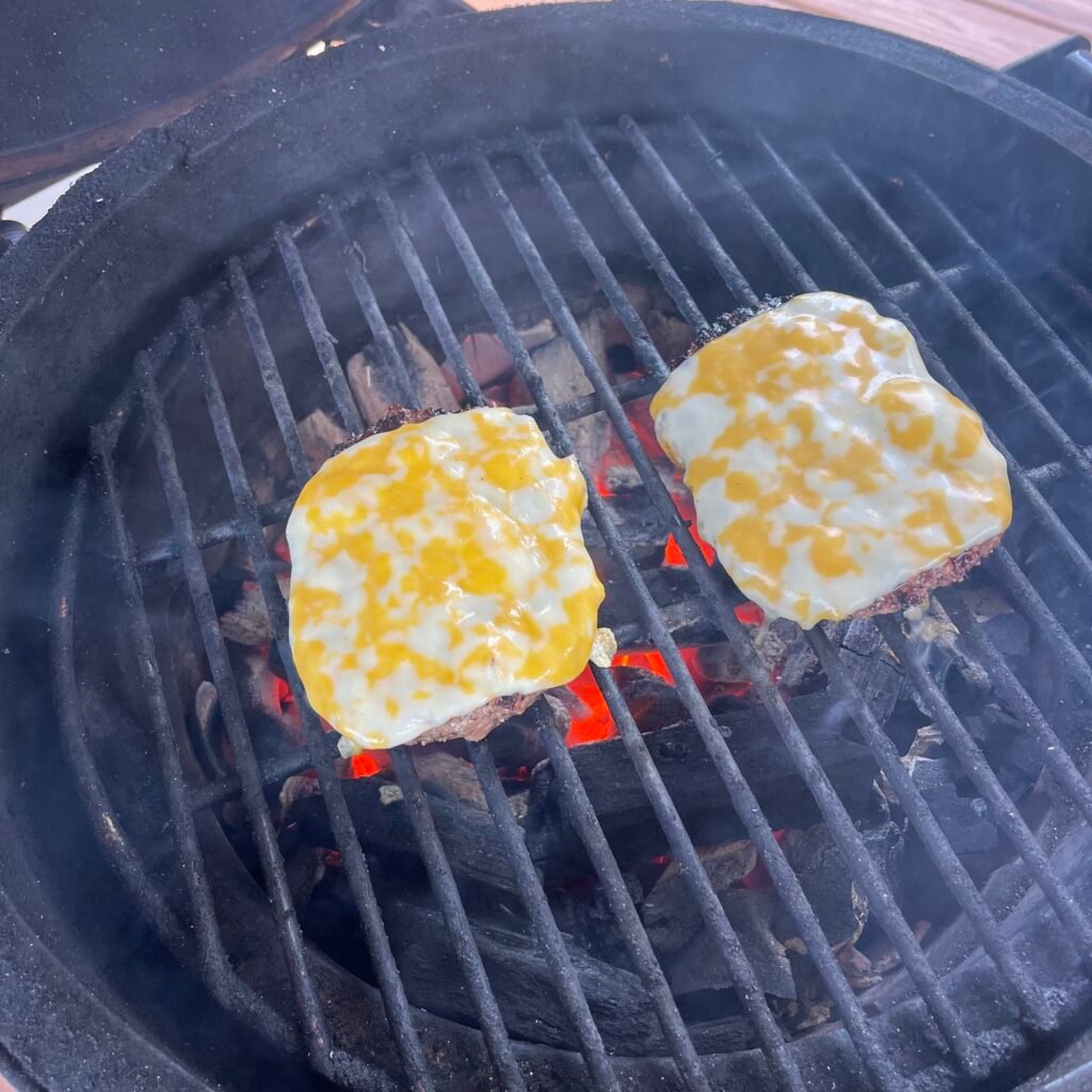 Venison beef patties with melted colby jack cheese.
