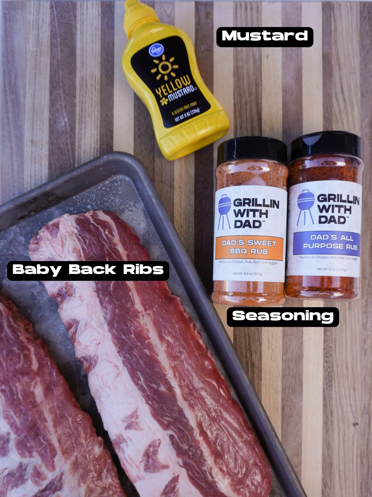 Ingredients for classic bbq baby back ribs.
