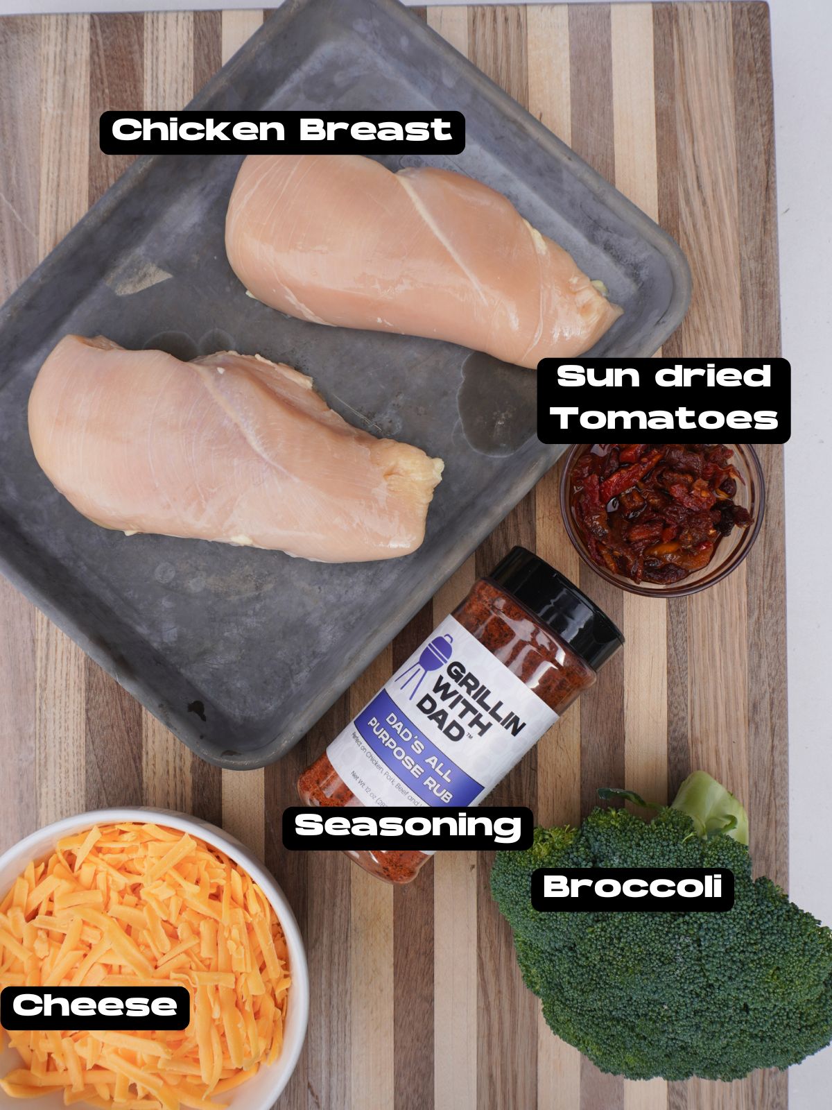 Cheddar and broccoli stuffed chicken breast ingredients.