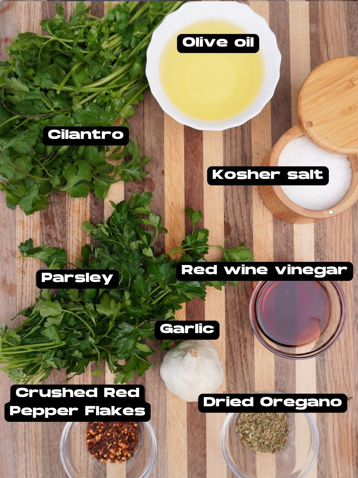 homemade chimichurri ingredients.