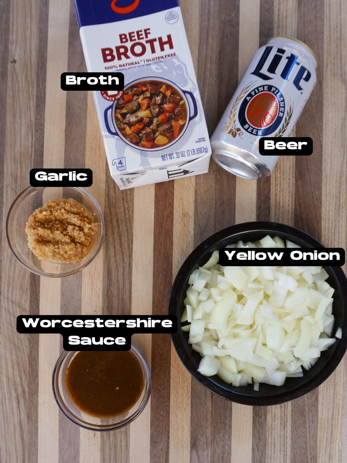 smoked and shredded corned beef braising ingredients.